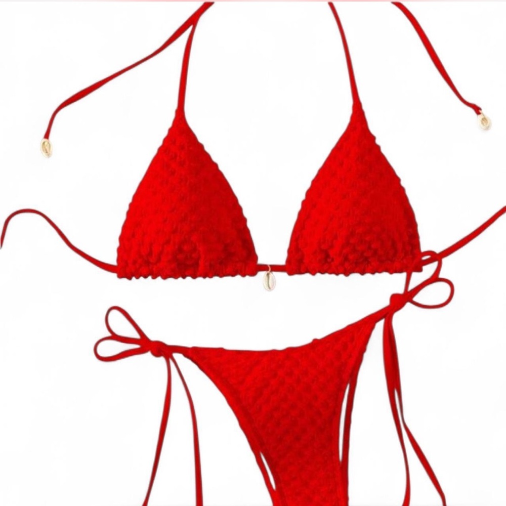 Vibrant Red Crochet Bikini Set